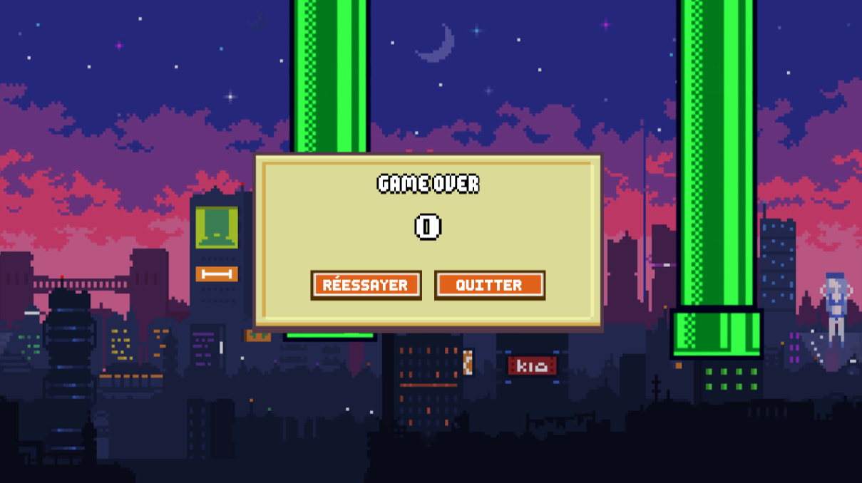 Écran de fin de jeu de Flapython.
