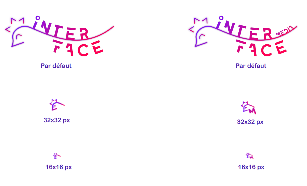 Variantes responsives du logo (par défaut, 32x32 pixels et 16x16 pixels).