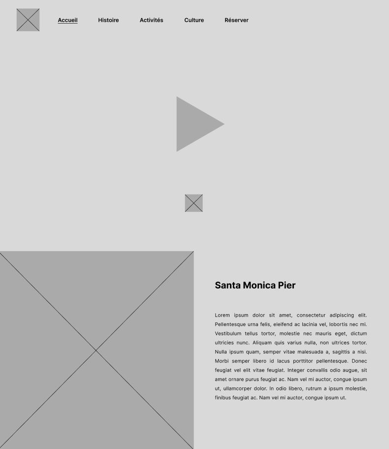 Wireframe de la page d'accueil.