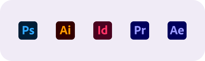 Logiciels en création numérique maîtrisés : Adobe Photoshop, Adobe Illustrator, Adobe InDesign, Adobe Premiere Pro et Adobe After Effects.