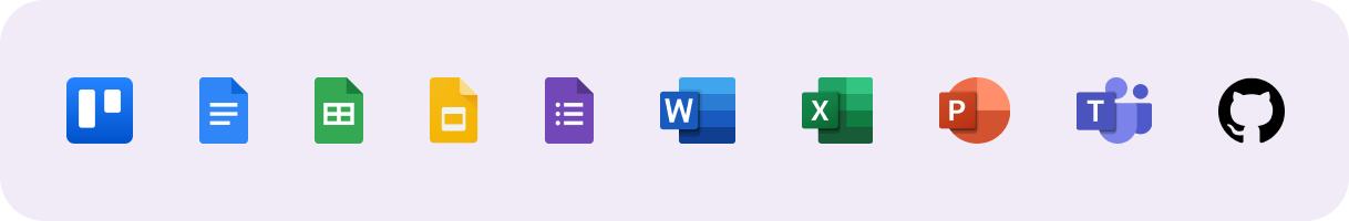Logiciels et outils en ligne collaboratifs en gestion de projet maîtrisés : Trello, Google Docs, Google Sheets, Google Slides, Google Forms, Microsoft Word, Microsoft Excel, Microsoft PowerPoint, Microsoft Teams et GitHub.